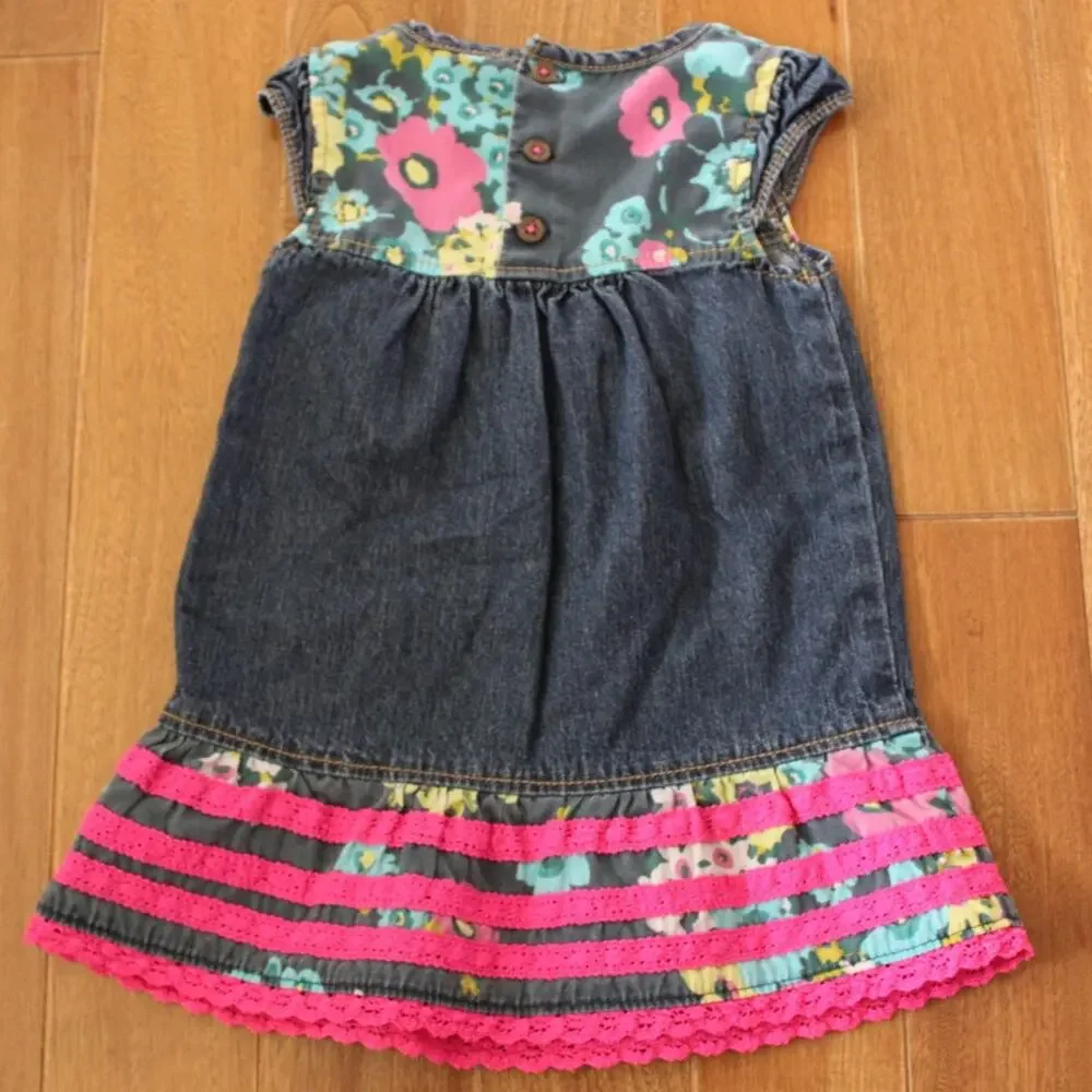 Vintage‎ OshKosh Genuine Kids Denim Floral Short Sleeve Dress 18 month